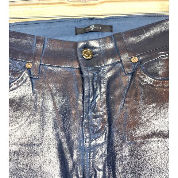 7 For All Mankind Women’s 25 Luxe Navy Blue Sateen mid Rise ankle Jeans - Picture 3 of 7